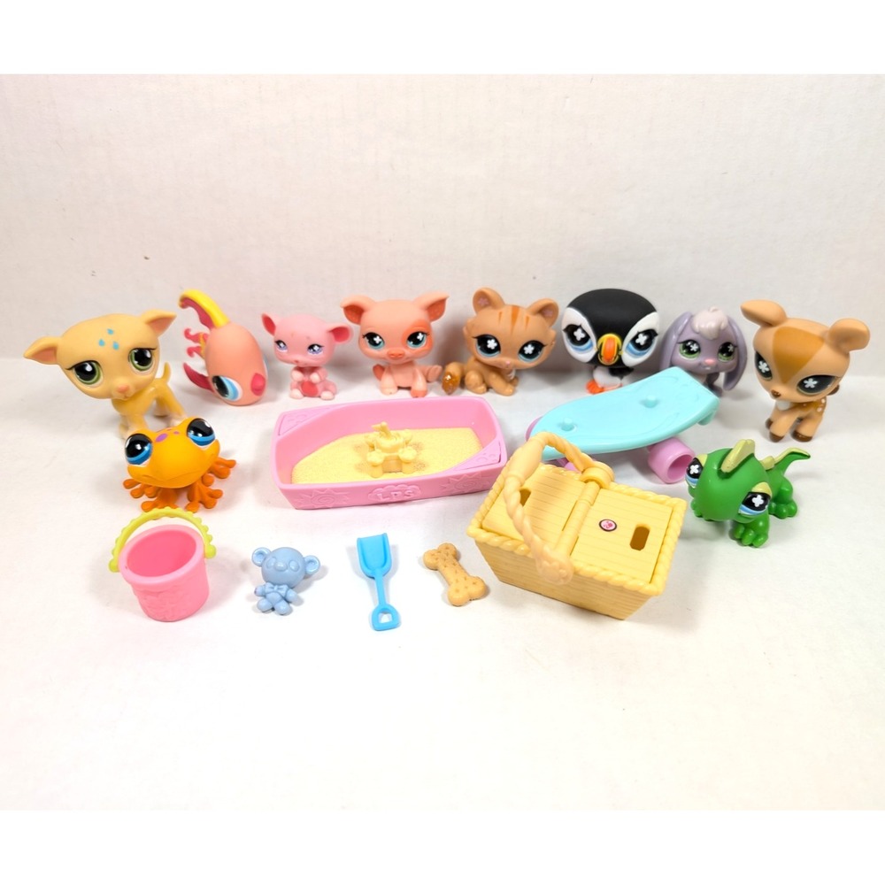 Authentic Littlest Pet Shop Pack of 10 Pets Figures #622 633 634 648 649 651 654
